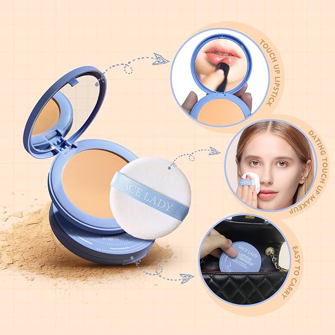 SACE LADY Face Powder Waterproof Sets Makeup, Controls Shine, Smooth Fine Lines for Flawless Lightweight Finish, Long Lasting Matte Compact Setting Powder Cosmetics Cruelty-free, 0.35oz (#02)