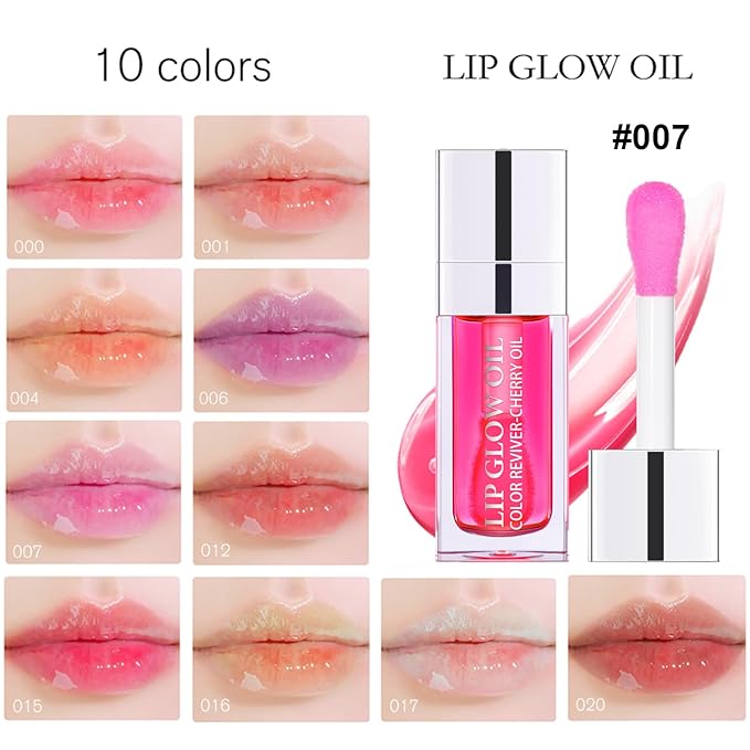 Hydrating Lip Oil for Women, Glossy Color, Transparent Gloss for Nourishing and Making Lips Full, Moisturizing Liquid Tinted Balm for Care, 0.2oz (#007)