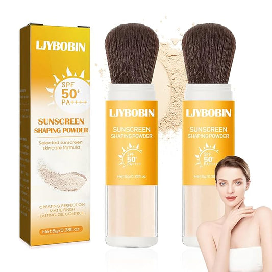 2 Pcs Sunscreen Setting Powder,SPF 50+ PA++++,Oil Control Waterproof Mineral Powder Sunscreen,Lightweight Long Lasting Matte Sunscreen Powder with Sunscreen Brush
