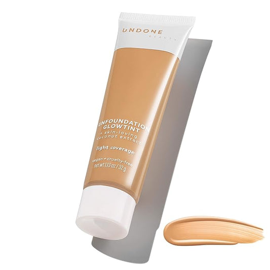 Undone Beauty Unfoundation Light Coverage Glow Tint Foundation with Coconut for Natural, Dewy Deep Neutral Glow - Enhances Face Shape, Cheeks, & Jawline - Soft Beige Medium