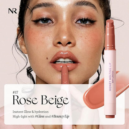 Nature Republic HONEY MELTING LIP (17 ROSE BEIGE) SOFT LIP STICK, Hydrating Gloss, Moisturizing balms, Sheer tint, Shine & Nude, Glowy Finish, korean make up