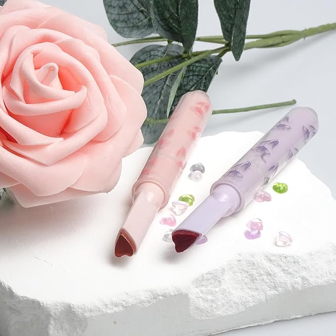 KWOLYKIM 2 Colors Jelly Lipsticks, Glass Water Hydrating Heart Shaped Lipsticks Moisturizing Tinted Lip Balm Long Lasting Lip Pen Beauty Makeup Plumping Gloss Lip Glaze for Women Girls