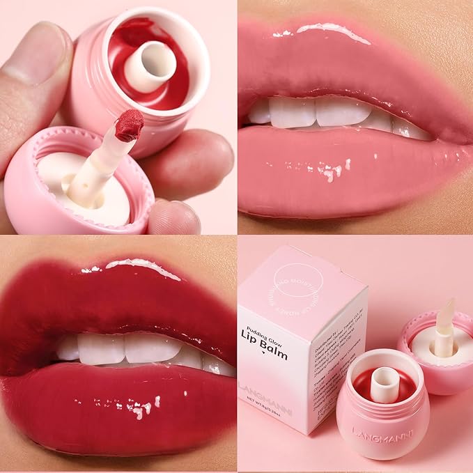 Mushroom Plumping Lip Gloss, Hydrating Lip Gloss Tinted Lip Care Lip Glaze, Glossy Finish Lip Glow Oil Lip Shine Primer Lip Tint Long Lasting Moisturizing Anti Drying (#02 Watermelon Red)