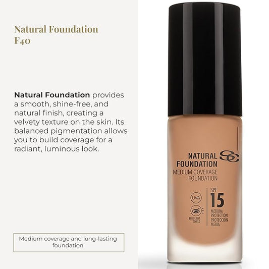 SALERM - Fluid Foundation - Natural Foundation - 30 ml - Color F40 - Homogeneous, Natural, and Shine-Free Finish - Buildable Medium Coverage - Long-Lasting - Lightweight Texture - with SPF 15