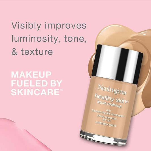 Neutrogena Healthy Skin Liquid Makeup Foundation with Broad Spectrum SPF 20 Sunscreen, Medium Coverage Foundation with Nourishing Pro-Vitamin B5, Natural Ivory 20, 1 fl. oz