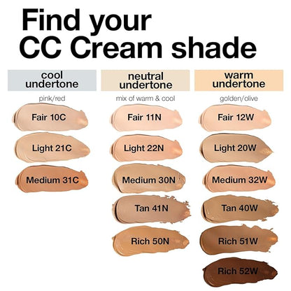 Palladio Full-Coverage Color Correction CC Cream, Oil-Free with Peptides & Vitamin C, Best for Correcting Redness and Uneven Skin Tone, Buildable Foundation Coverage (Fair 11N)