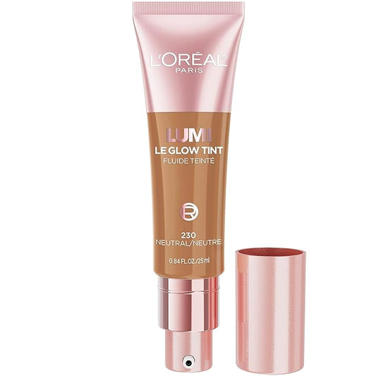 L'Oreal Paris Lumi Le Glow Skin Tint, Lightweight Water-Based Tinted Serum with Foundation-Like Coverage, Glow Illuminator, Neutral 230, 0.85 Fl Oz