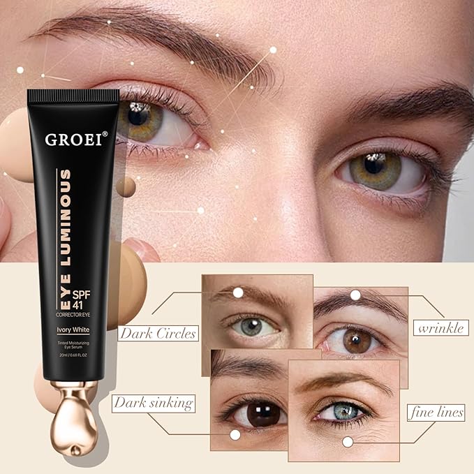 Luminous Eye Corrector Spf 41,Under Eye Corrector for Dark Circles,Undereye Sunscreen & Concealer, Hydrating Serum, Anti Aging Tinted Cream with Peach Undertone (2PCS)