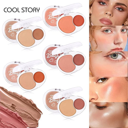 Dual-Tone Face Blush Palette for Cheeks - Waterproof, Long-Lasting, Satin Finish, Creamy Texture, Sculpting, All Skin Tones, Squalane, Highlighting, for Home, Travel, Makeup 2 Tone Tint 5#