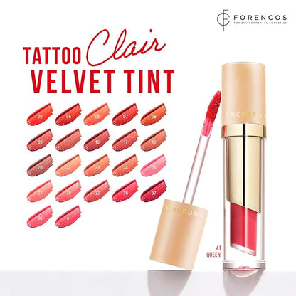 FORENCOS Long Lasting Waterproof Lip Stain Liquid Lipstick, Velvet Matte, Longwear, High Pigmentation, Tattoo Lips, Weightless, Smudge-proof, Non-Sticky, Korean Lip Tint Stain Makeup (41 Queen)