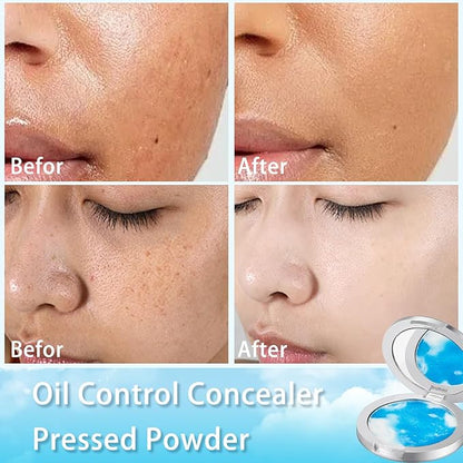 O'CHEAL Oil Control Concealer Pressed Powder, Translucent Jelly Setting Powder Foundation, Long-Lasting Flawless Reduce Pores Lightweight Matte Waterproof Face Cosmetics, Cruelty-Free&Vegan