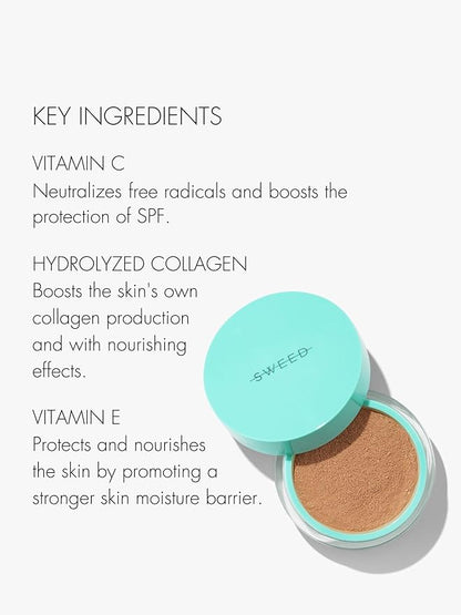 SWEED - Miracle Powder Mineral Foundation | Vitamin C + E, Hydrolyzed Collagen | Nourishes, Protects, Breathable | Vegan, Cruelty-Free, Clean Beauty (Golden Medium 03, 0.25 oz | 7 g)