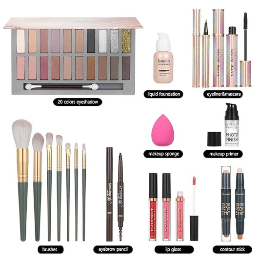 Makeup Kits Makeup Set for Teens Women Full Kit Makeup Kit for Women 20 Color Eyeshadow Palette Foundation Face Primer Lipgloss Mascara Eyeliner Makeup Brushes Gift Make up Kit