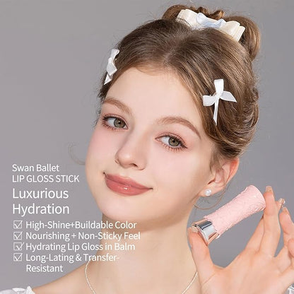 Flower Knows Swan Ballet Shine Lipstick,Hydrating Solid Lip Gloss,Moisturizing Nude peachy Tinted Lip Balm-Long Lasting Lip Gloss in Balm for Girls&Women,Vegan & Cruelty-Free(B02 Mary Jane)