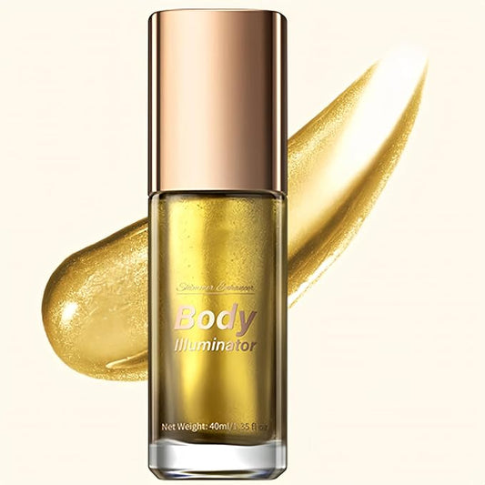 Moisturizing Body Luminizers 5 Colors Smooth and Shimmer Body Oil Long Lasting Liquid Body Highlighter for Face & Body & Leg (40ml, 05 Gold)