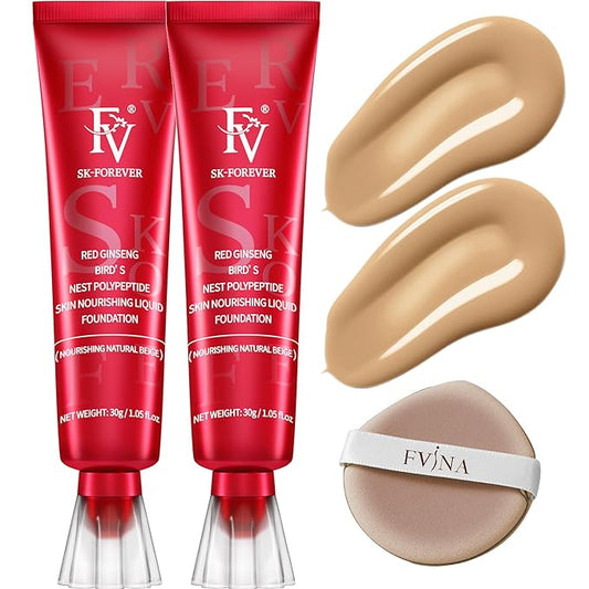 FV 2 Pack Hydrating Liquid Foundation Makeup, Waterproof & Lightweight, Natural Finish with Medium Coverage, Ideal for Dry and Normal Skin (Nourishing Natural Beige)