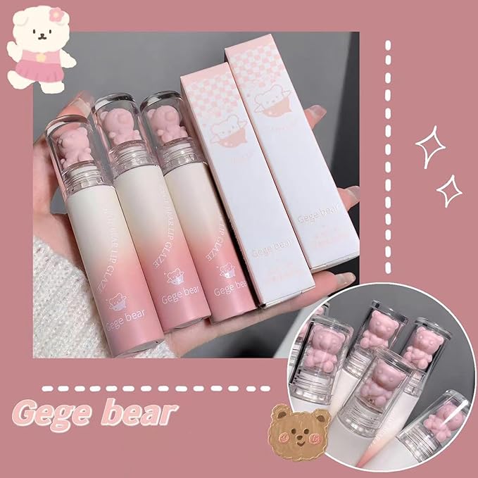 6pcs Pink Bear Matte Lip Gloss, Cute Bear Liquid Lipstick Lip Stain Long Lasting Waterproof Smooth Lip Gloss Lip Glaze Mud Texture Lightweight High Pigment Color Makeup