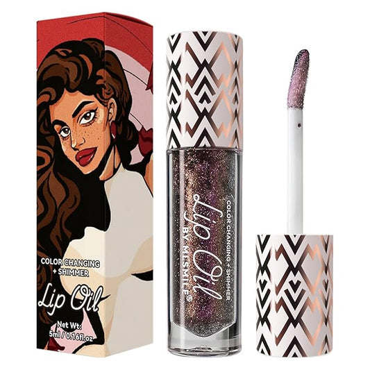 Boss Up Color Changing Lip Oil, Shimmering Temperature Color Changing Lip Gloss Tinted Lip Stain, Long Lasting Nourishing Moisturizing Lip Glow Oil for Lip Care (05#)