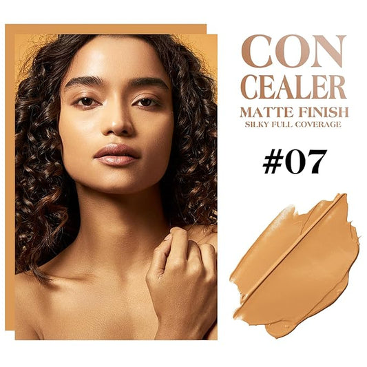 Full Coverage Cream Concealer Kit with Brush - Hydrating Waterproof Under-Eye Concealer for Concealing Dark Circles, Acne, Blemishes, Pores, and Spots (#07)