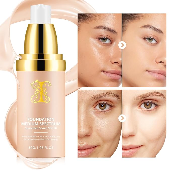 Foundation 4 in 1 - Color Changing Foundation, SPF 50+, Longwearing & Waterproof, Color Changing Hydrating Concealer, Natural Finish