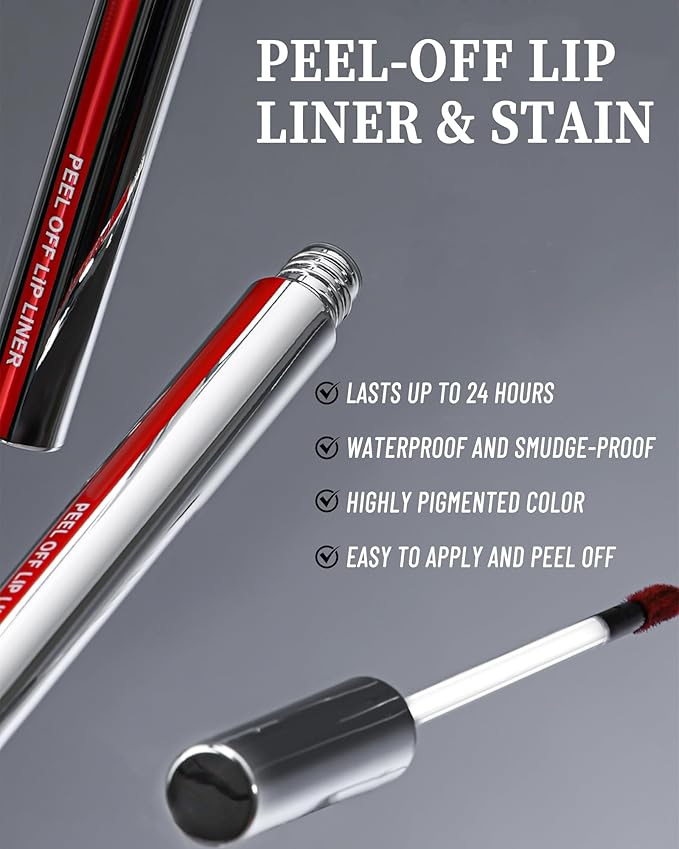 Peel Off Lip Stain Long Lasting, Lip Liner Stain Peel Off for Women Tattoo Lipstick Waterproof Lip Gloss Matte Finish Peel Off Lip Liner Lip Stain High Pigmented Transfer-Proof Lip Makeup, Mauve