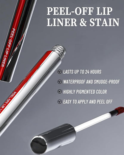 Peel Off Lip Stain Long Lasting, Lip Liner Stain Peel Off for Women Tattoo Lipstick Waterproof Lip Gloss Matte Finish Peel Off Lip Liner Lip Stain High Pigmented Transfer-Proof Lip Makeup, Mauve