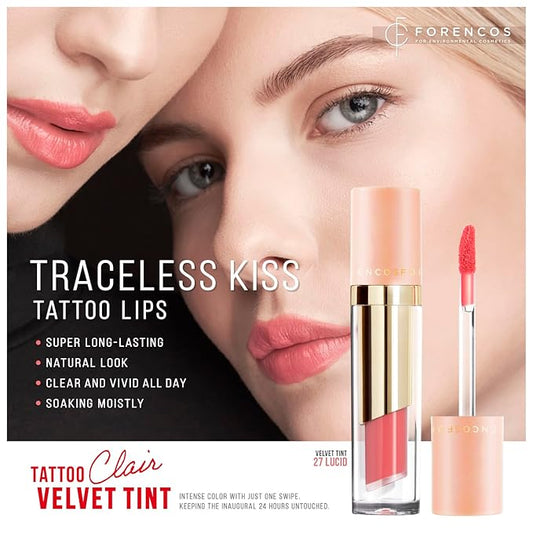 FORENCOS Long Lasting Waterproof Lip Stain Liquid Lipstick, Velvet Matte, Longwear, High Pigmentation, Tattoo Lips, Weightless, Smudge-proof, Non-Sticky, Korean Lip Tint Stain Makeup (27 Lucid)