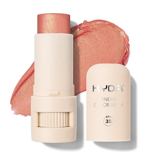 KYDA Mineral Color Balm, Buildable Shimmer Color for Lips and Cheeks, Broad spectrum SPF 35, Natural Shimmer Finish, Lightweight Blendable Creamy, Multiuse Blush Stick, GUAVA
