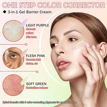 2PCS One Step Color Corrector Isolation Cream,Tri-Color Moisturizing Concealer Makeup Primer,Tinted Moisturizer Long Lasting Color Correcting Facial Serum Foundation for Flawless Makeup