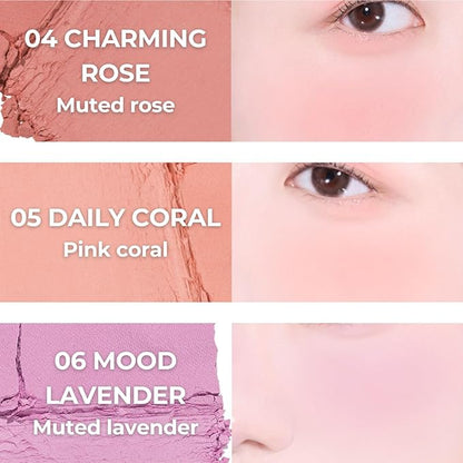 Fluffy Wear Blusher - Pressed Powder Cheek Blush with Airy and Soft Matte Blurring Finish Blendable & Buildable Natural Color Korean Makeup Vegan (07 MARSHMALLOW PINK)