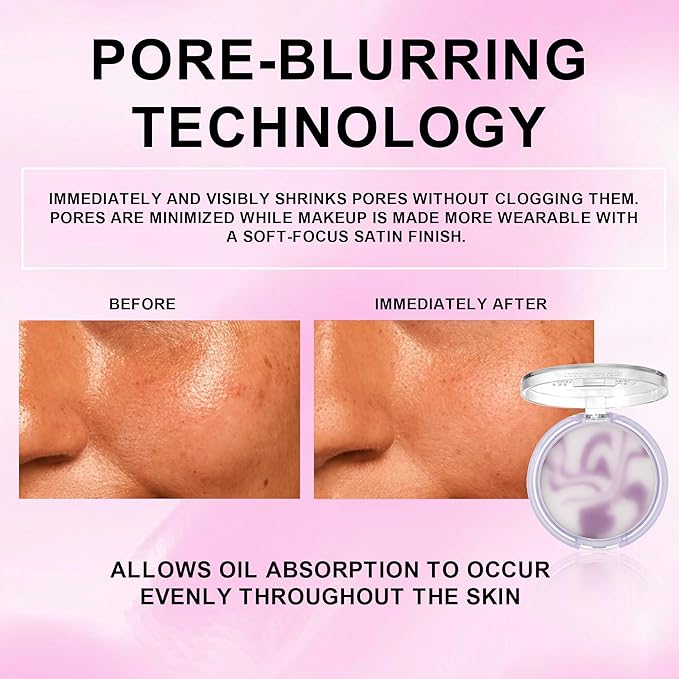 Oil Control Blurring Balm, Jelly Pressed Setting Powder, Powder-free Lightweight Foundation with Puff for Smooth & Delicate Skin, Matte Smooth Finishing, #04 Black