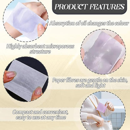BOROLA 3-in-1 Oil Blotting Paper Set for Face 100 Sheets Oil Absorbing Sheets with Portable Mirror & Adhesive Makeup Puff, Blotting Papers for Oily Skin, Design for Men & Women(Black)
