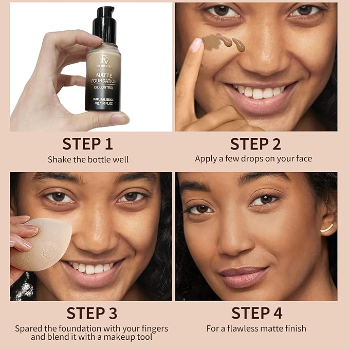 FV Full Coverage Liquid Foundation, Lightweight & Concealing, Long Lasting Matte Foundation Makeup with Flawless Finish, Oil Control Waterproof Foundation for Oily Skin (Toffee Matte)