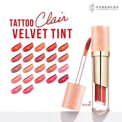 FORENCOS Long Lasting Waterproof Lip Stain Liquid Lipstick, Velvet Matte, Longwear, High Pigmentation, Tattoo Lips, Weightless, Smudge-proof, Non-Sticky, Korean Lip Tint Stain Makeup (24 Pit-A-Pat)