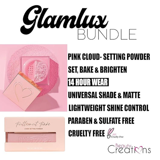 Beauty Bundle Beauty Creations Pink Cloud Pink Loose Setting Powder & Amorus Cloud Blur Matte Balm Foundation, Minimizes Pores, Matte 14HR Shine Control (Almond)