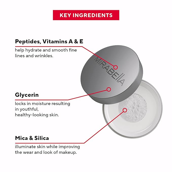 Mirabella Perfecting Loose Powder, HD Matte Finish Translucent Setting Powder with Light-Diffusing Silica, Antioxidant-Infused Face Powder with Peptides, Offers Age-Defying Benefits with Oil Control