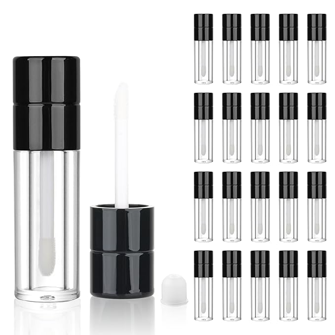 COSIDEA 20pcs Round 4ml 0.13oz Black Empty lip gloss tubes with wand Lipgloss tube containers for lip oil packing