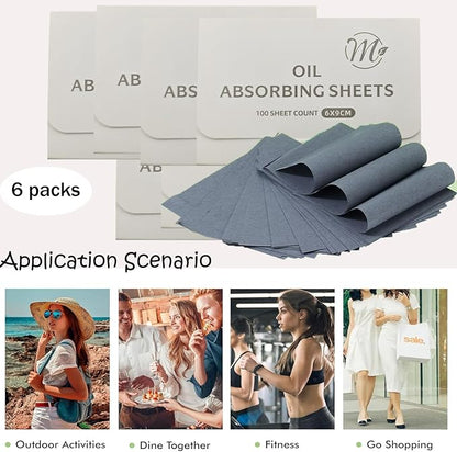 Natural Facial Oil Blotting Paper, 600 Counts Oil Absorbing Sheets for Face, Bamboo Charcoal Oil Absorbing Sheets for Oily Skin, Oil Control Film, Portable Oil Pad, Makeup Friendly