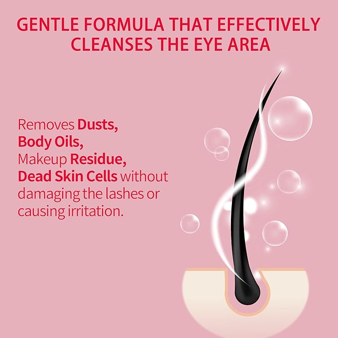Lash Shampoo Bulk, Eyelash Cleanser for Extensions 1 Liters, Safe Makeup Remover, Non-irritating or Burning Formula Eyelid Foaming Cleanser for Professional Salon and Home Use (Rose-1L)