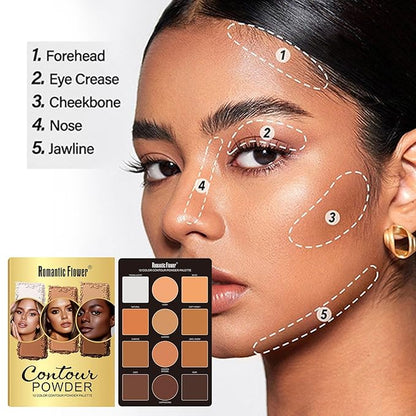 Contouring Makeup Kit for beginners, 9 Colors Pro Contour Palette with Make Up Brush, Waterproof Long-Lasting Cosmetics Gift Idea for Dark Skin, Flawlessly Sculpted Face