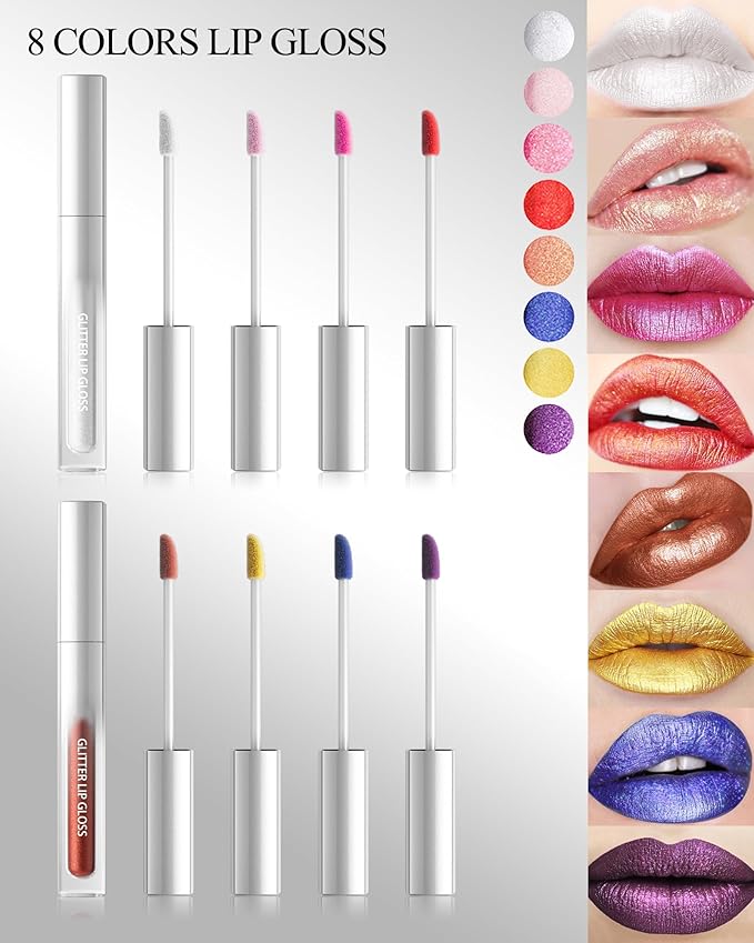 Deep Purple Metallic Liquid Lipstick, Non-Stick Cup Glitter Lip Gloss, High Pigmented Lip Color with Transfer-proof Wear, Long Lasting Waterproof Shimmer Sparkly Lipstick Cosplay Makeup for Women-08