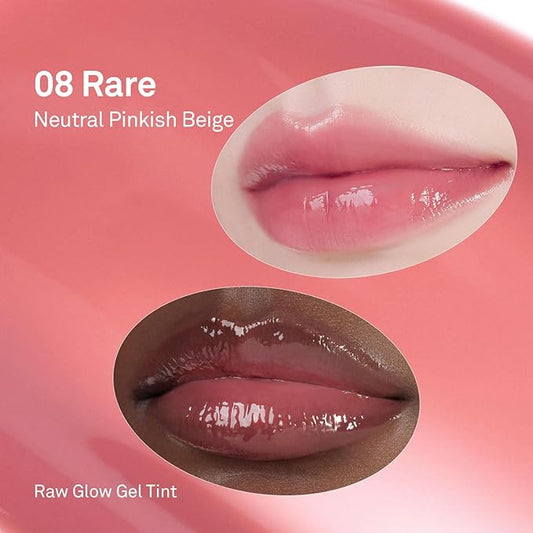HINCE Raw Glow Gel Tint - Glossy Dewy Lip Tint, Non-Sticky & Long Wearing Lip Gloss for Natural Glass Glow, Moisturizing Liquid Lipstick, Vegan, 0.13 fl.oz. (RARE, 08)