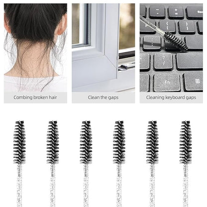(400+300 Pieces) Black Crystal Handle - 400 Cotton Swabs + 300 Brushes for Lash Extensions, Makeup (Simple Packaging)-(Crystal Black)