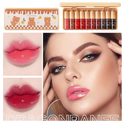 10 Colors Liquid Tint Stain Set, Korean Lip Gloss Moisturizing Natural Mini Liquid Lipstick, Long-Lasting & Non-Stick Cup, Multi-Use Lip and Cheek Tint Stain
