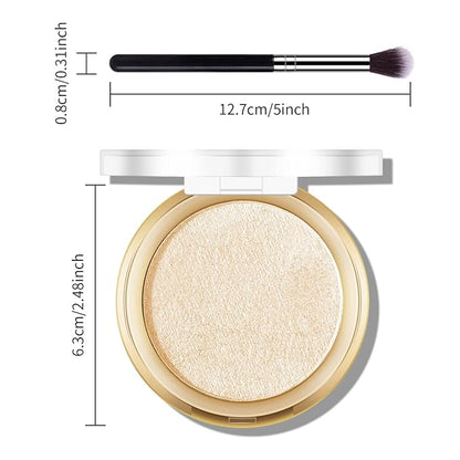 Baked Highlighter Powder Palette, Makeup Highlighter Powder Palette Sheer Shimmering Finish Face Highlighters Makeup Iluminadores de Maquillaje #03 Sun Glow