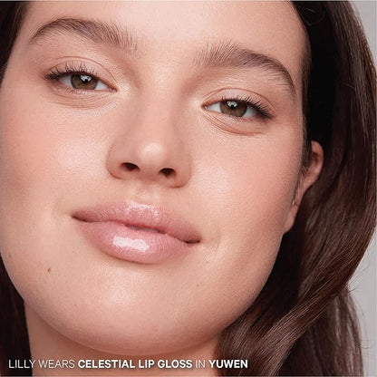 Kevyn Aucoin Celestial Lip Gloss, Yuwen (iridescent soft pink): Light reflecting shine & sheer. Precision makeup artist applicator. Hydrating, non-stick formula. Multi-dimensional 3D plumping effect.