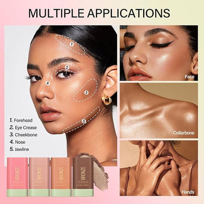 Multi-Use Makeup Blush Stick, Cream Blush Stick, Tinted Solid Moisturizer Stick for Cheek & Eyes & Lips, Waterproof Natural Nude Makeup, Suitable for All Skin (3#Rich Glow)