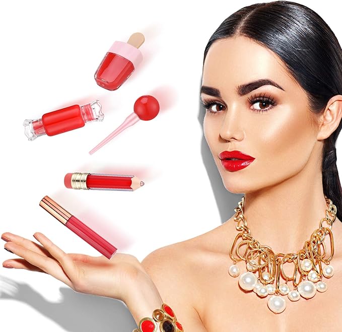 Maitys 30 Pcs Lip Gloss Tube Tool Set, Include 20 Pencil Ice-cream Lollipop Candy Shaped Empty Lip Gloss Tubes, 5 Clear Balm Containers with Rose Gold Cap and 5 Plastic Syringe for Women DIY