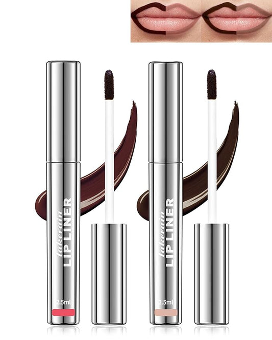 Peel Off Long Lasting Waterproof Lip Liner, 2Pcs Tattoo Stain Transfer-Proof High Pigmented Color Lip Tint All-Day Stay Lipliner Makeup for Women (Nude Pink+Neutral Mauve)