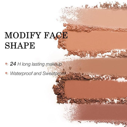 Boobeen 2 Packs Matte Finishing Pressed Powder Contour Palette, Waterproof and Oil-Control Face Contour Bronzer Powder, Non-Caking Natural and Long-Lasting Baked Setting Bronzer Makeup, 5 Colours